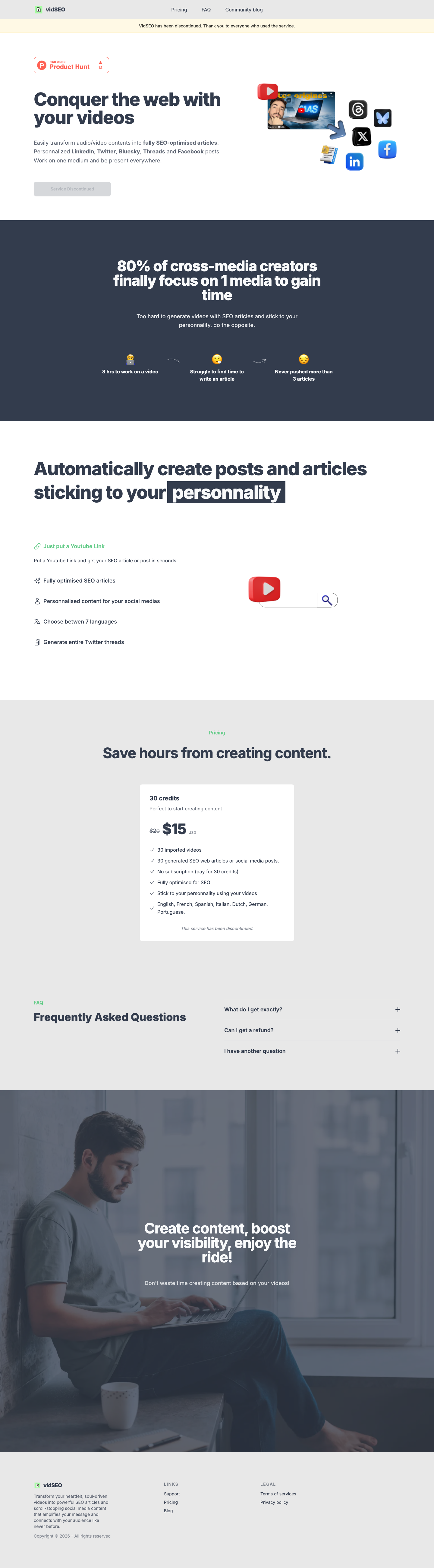 VidSEO full landing page screenshot