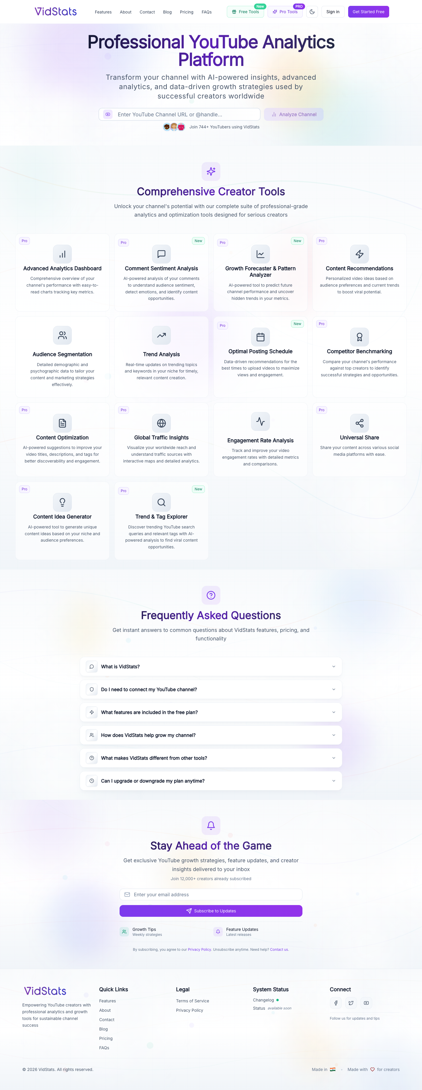 Vidstats full landing page screenshot