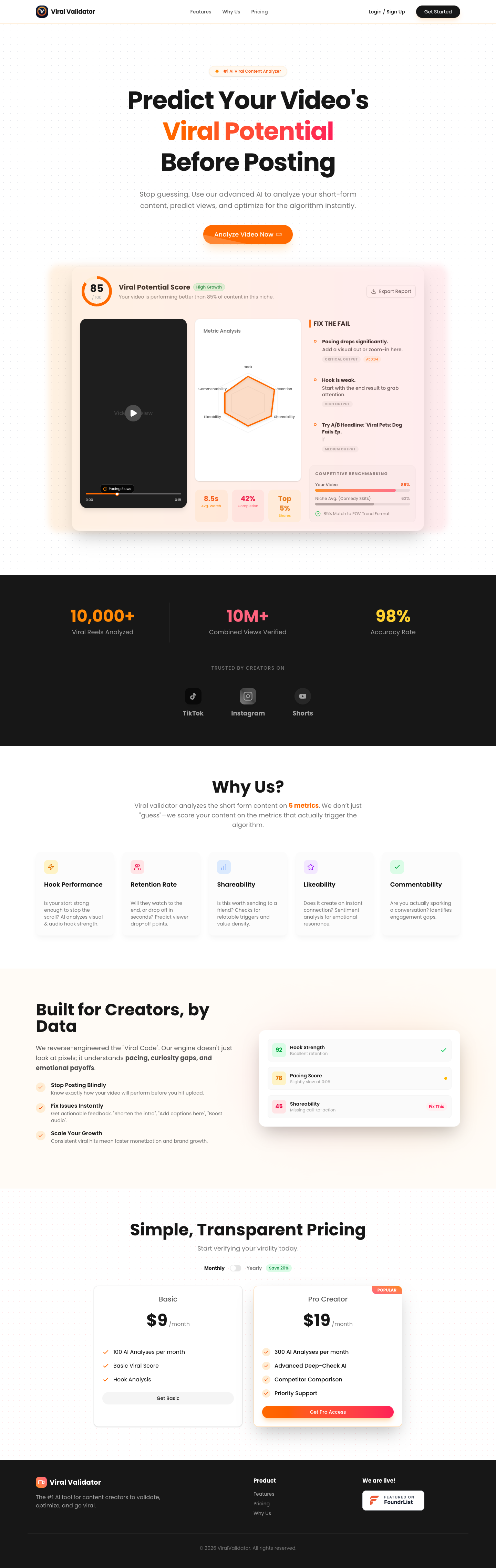 Viral Validator full landing page screenshot