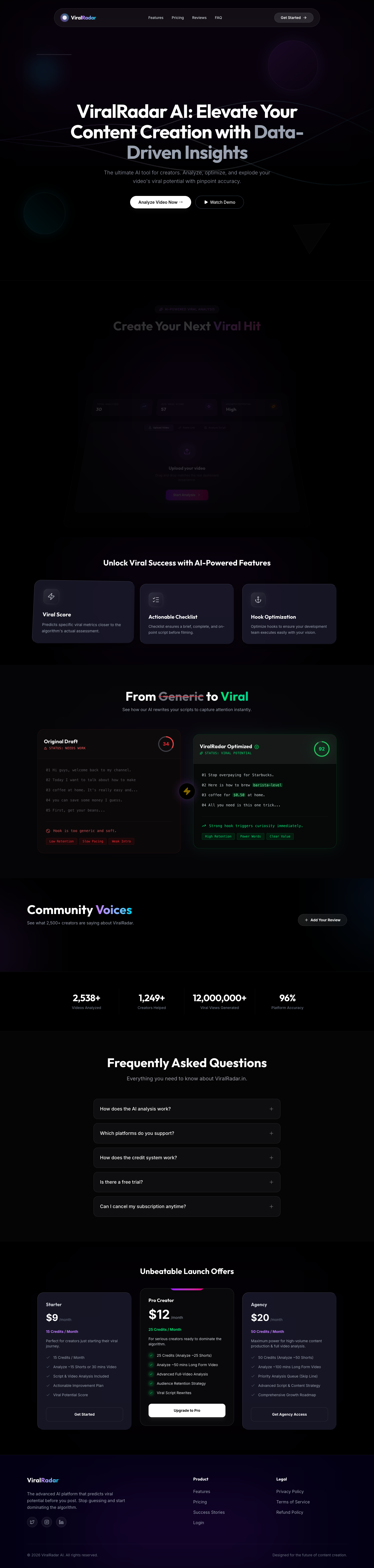 viralradar full landing page screenshot