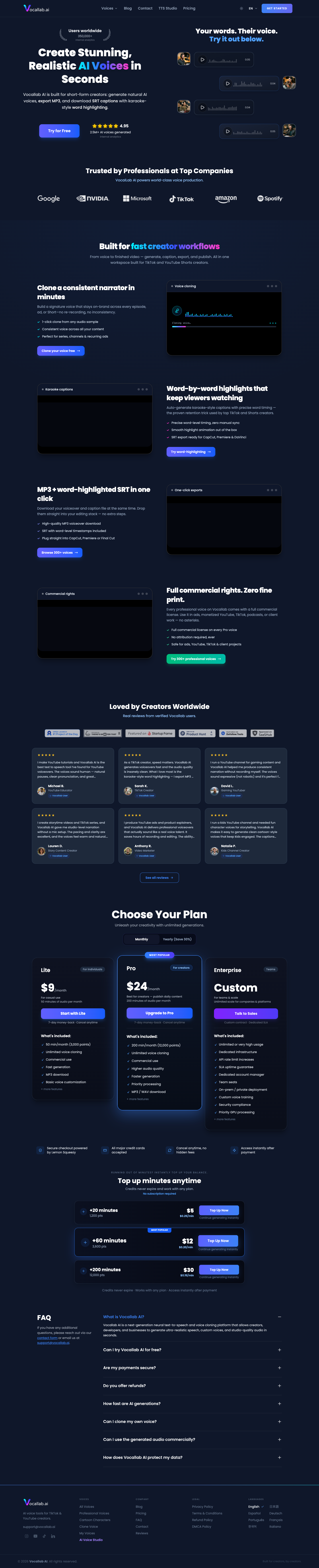 VocalLab AI full landing page screenshot