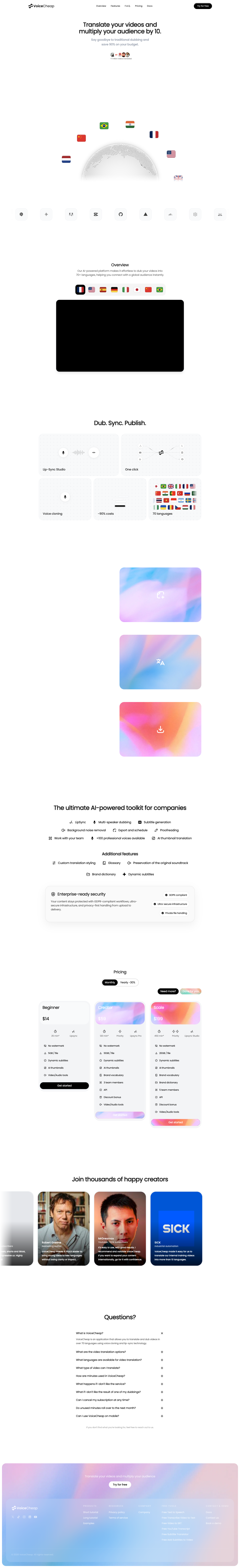 VoiceCheap full landing page screenshot