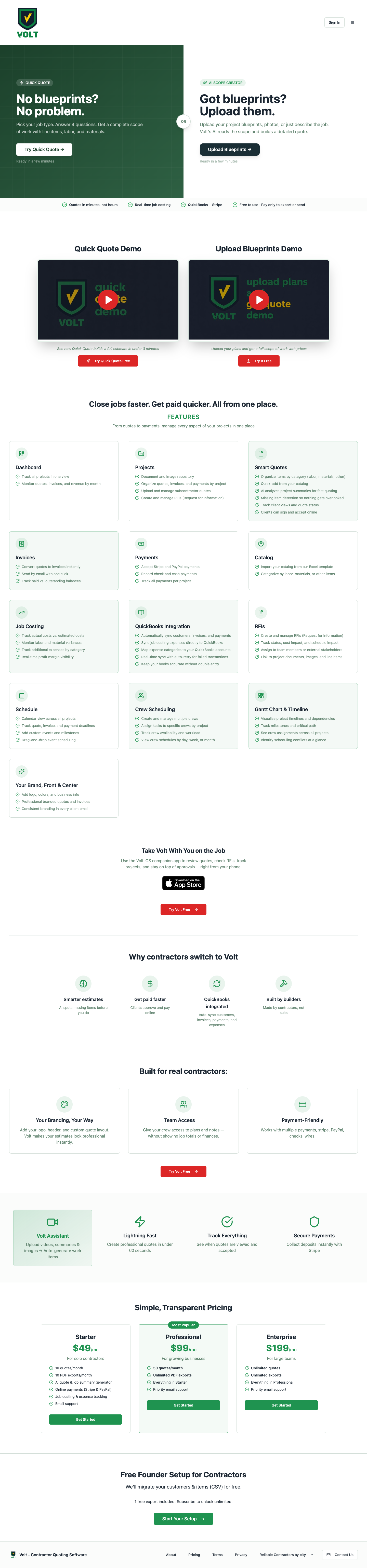 Volt Quotes full landing page screenshot