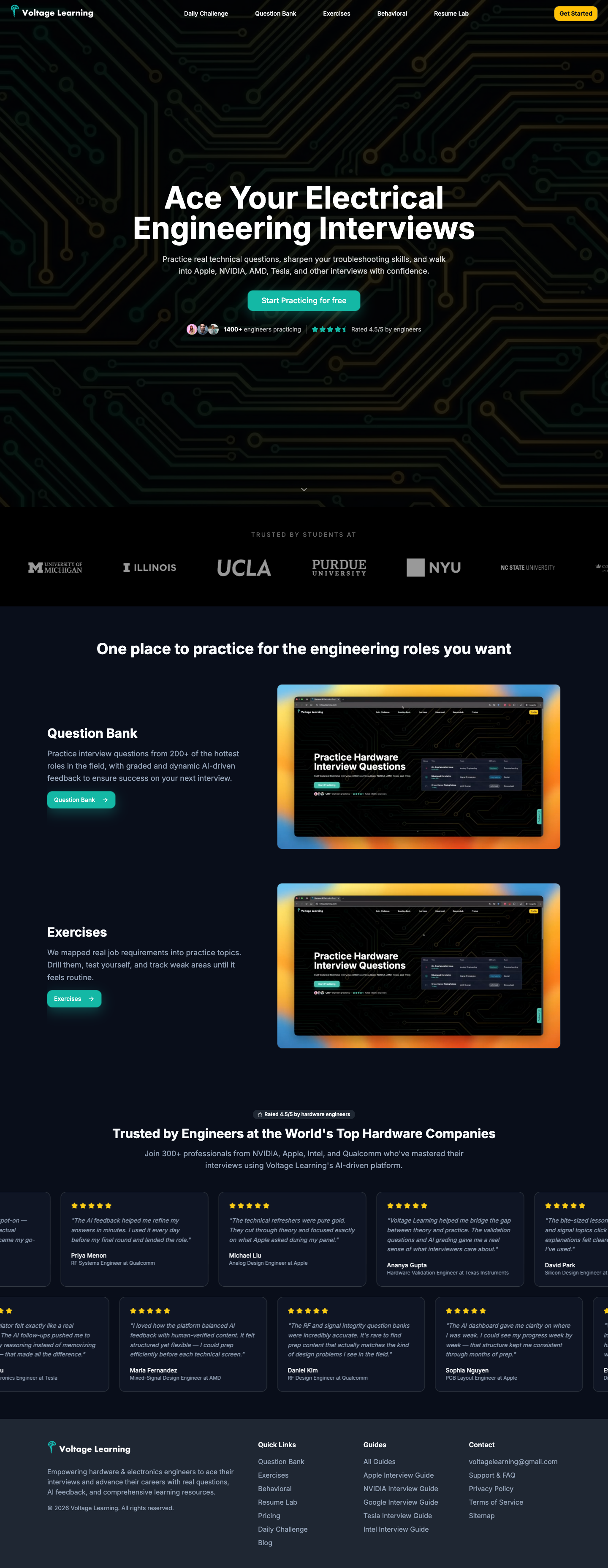 Voltage Learning full landing page screenshot