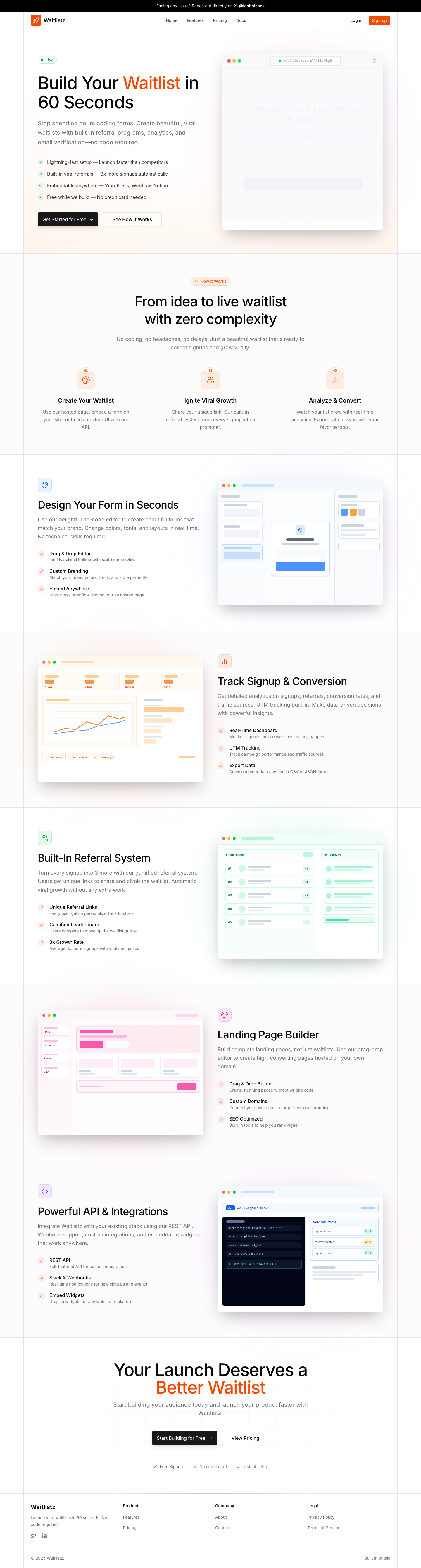 Waitlistz full landing page screenshot