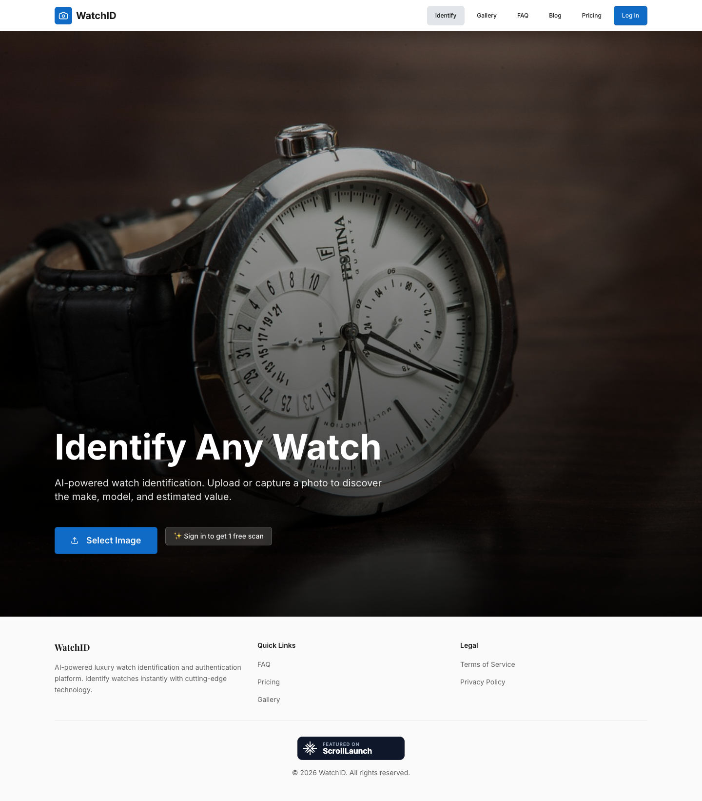 WatchID full landing page screenshot