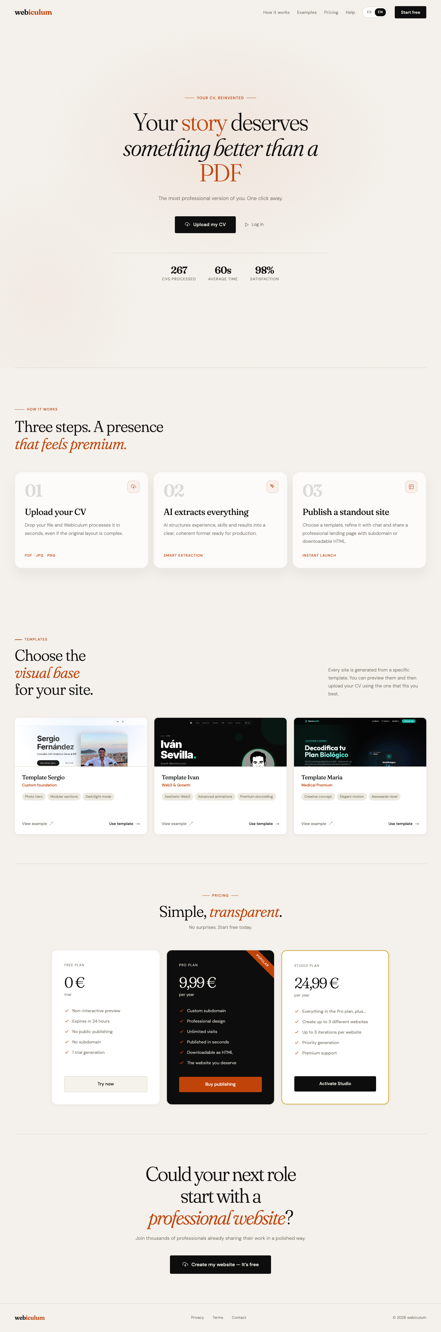 Webiculum full landing page screenshot