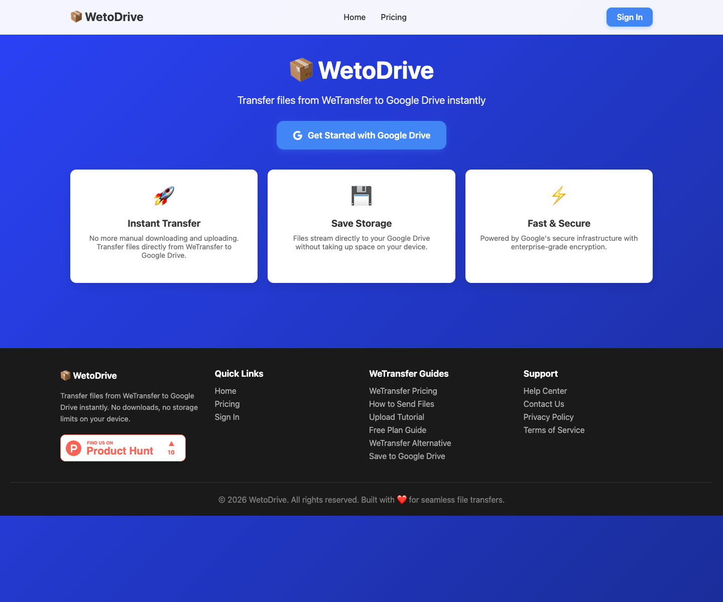 WetoDrive full landing page screenshot