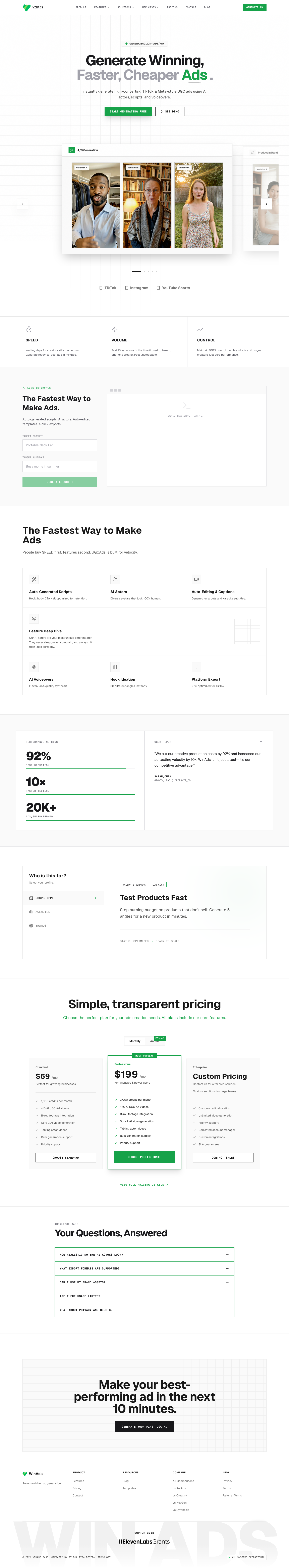 WinAds full landing page screenshot