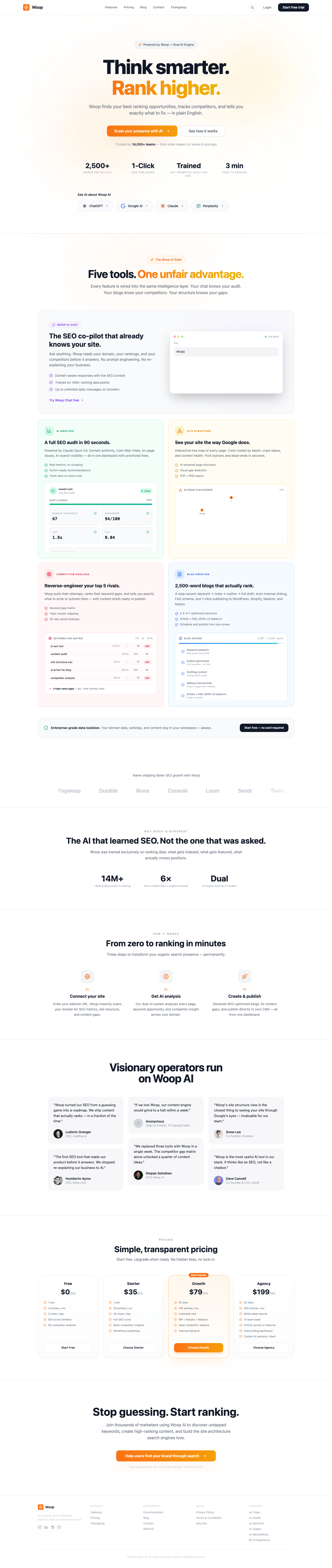 Woop full landing page screenshot