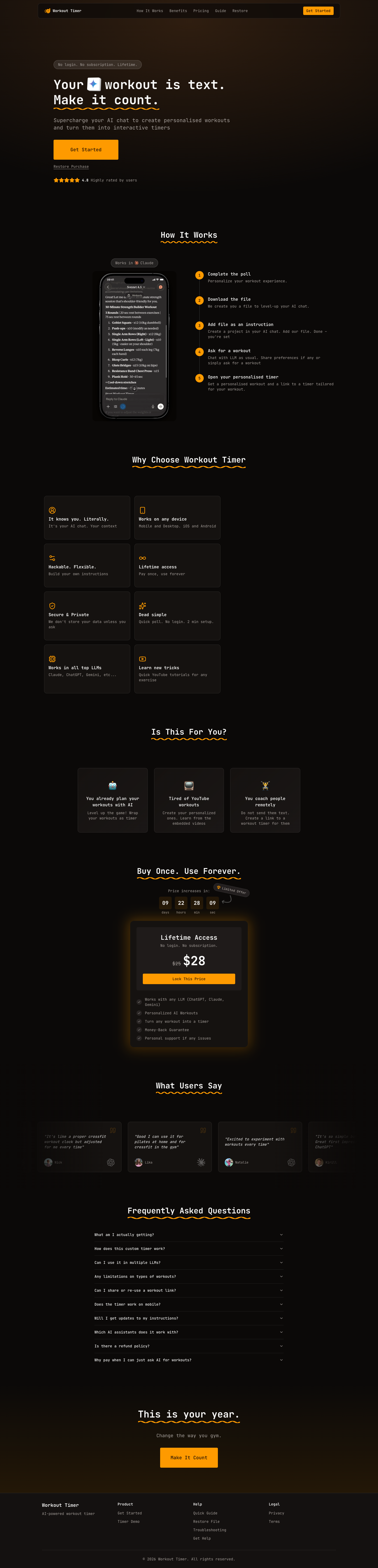 Workout Timer full landing page screenshot