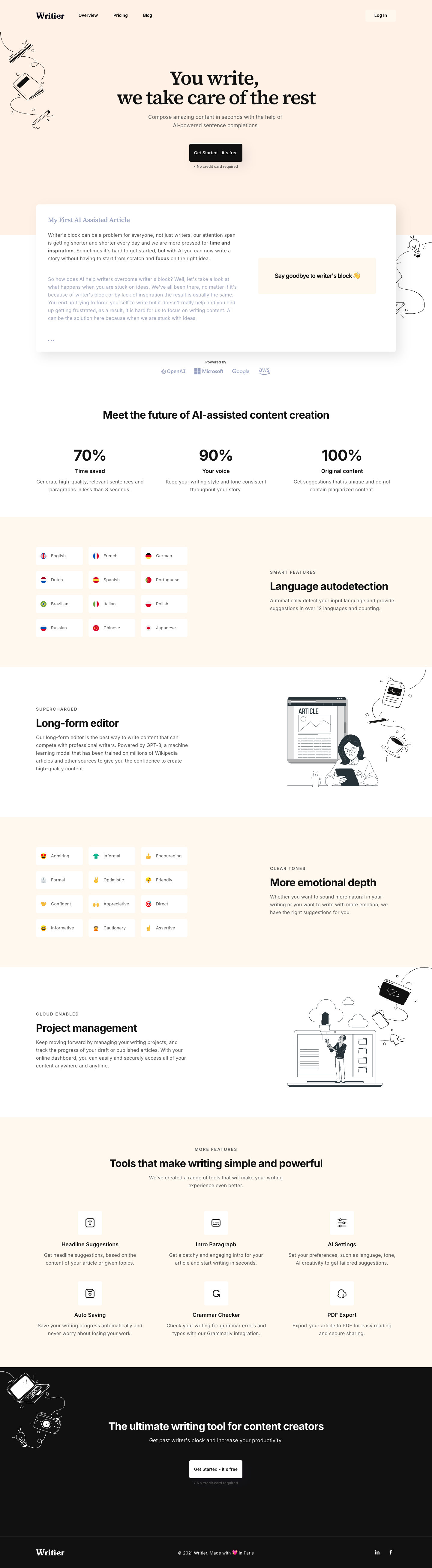 Writier full landing page screenshot