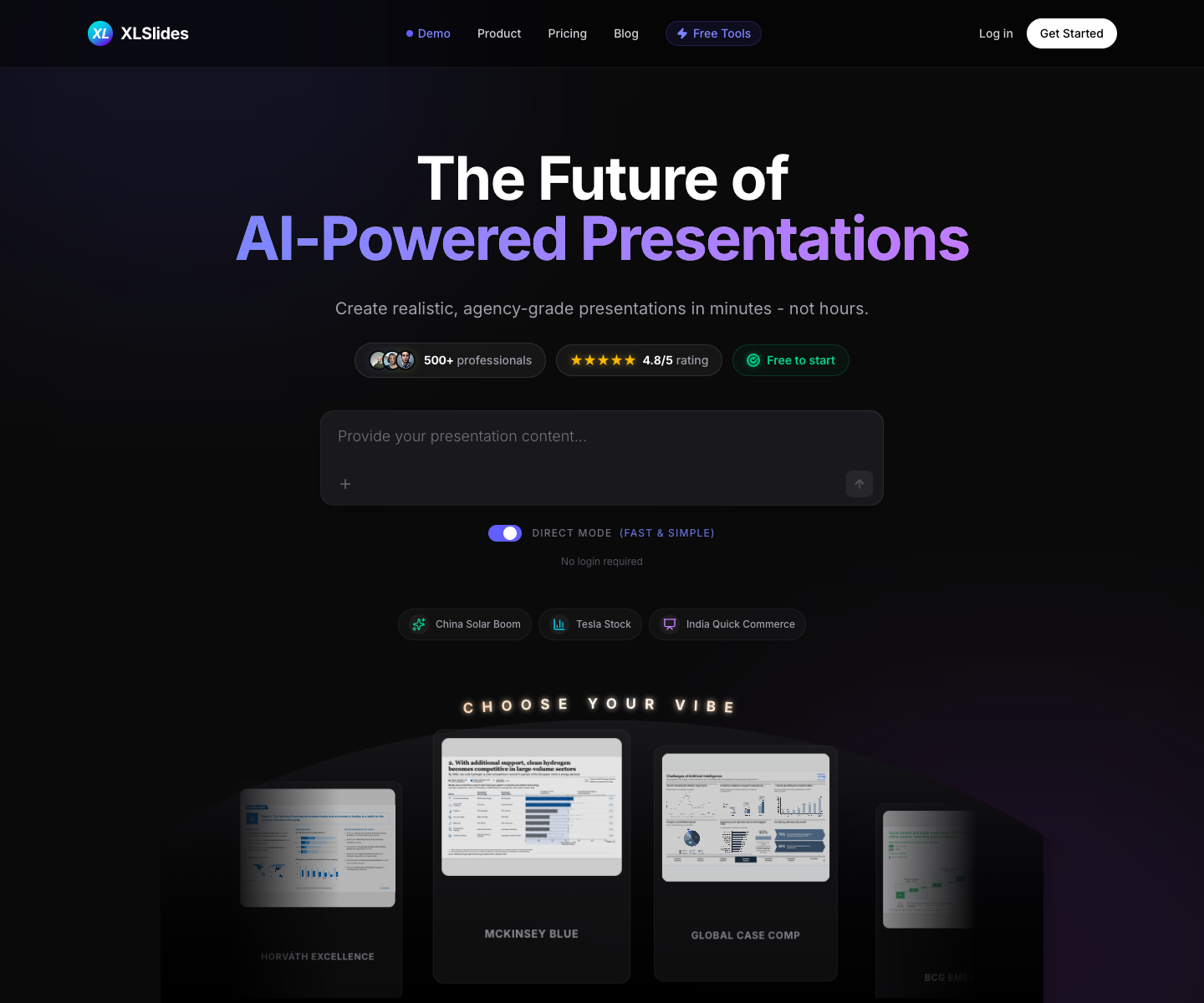 XLSlides full landing page screenshot