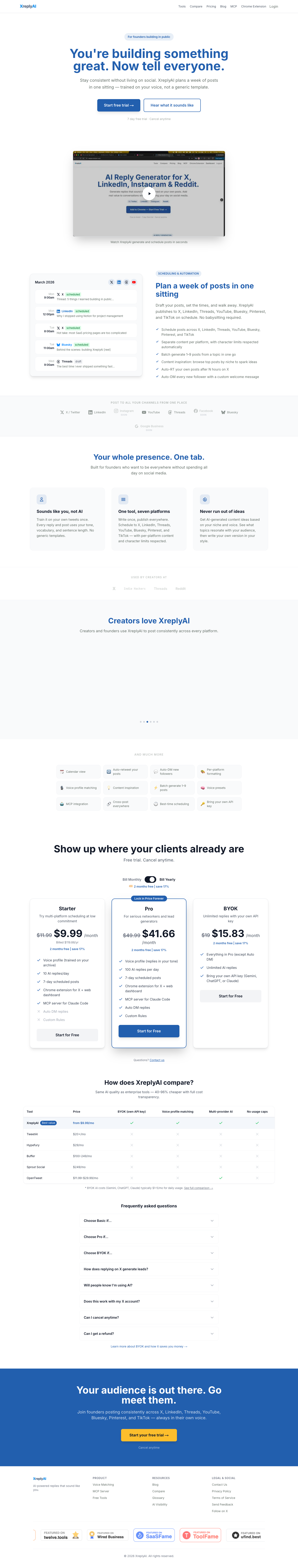 XreplyAI full landing page screenshot