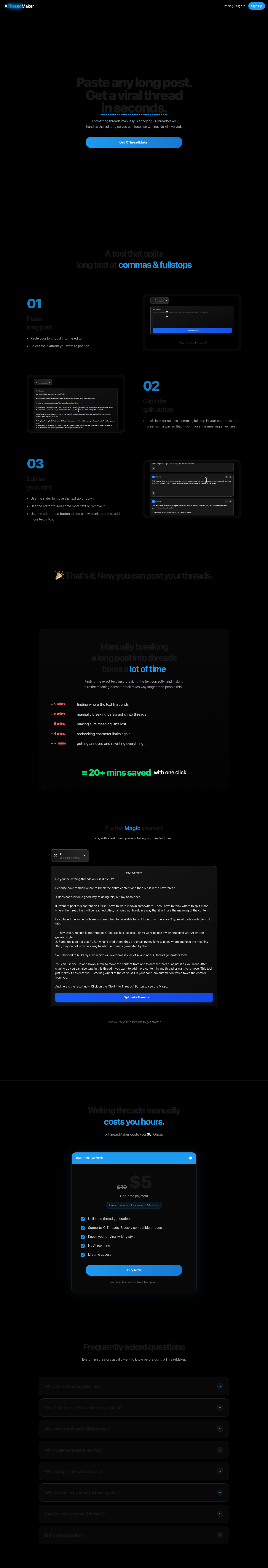 XThreadMaker full landing page screenshot