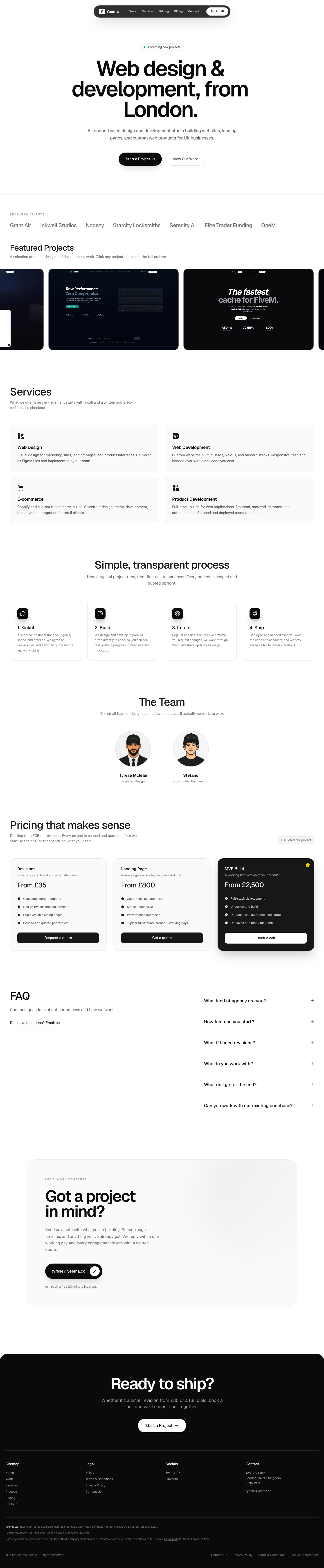 Yeema LTD full landing page screenshot