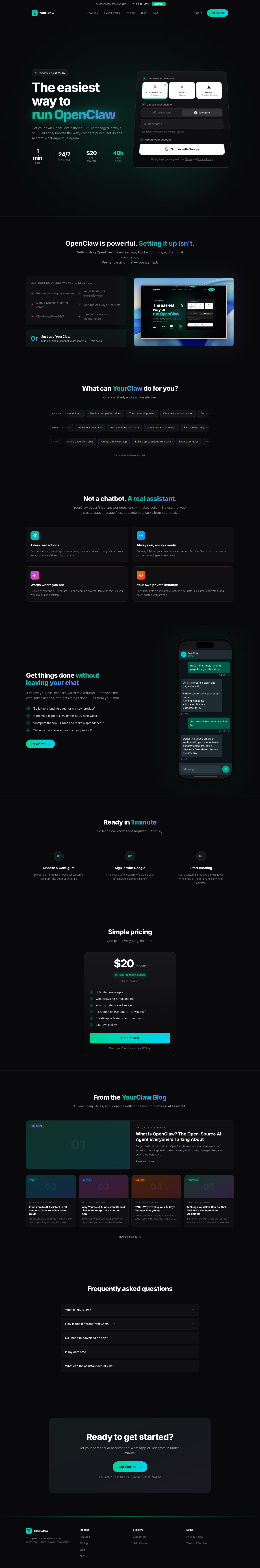 YourClaw full landing page screenshot