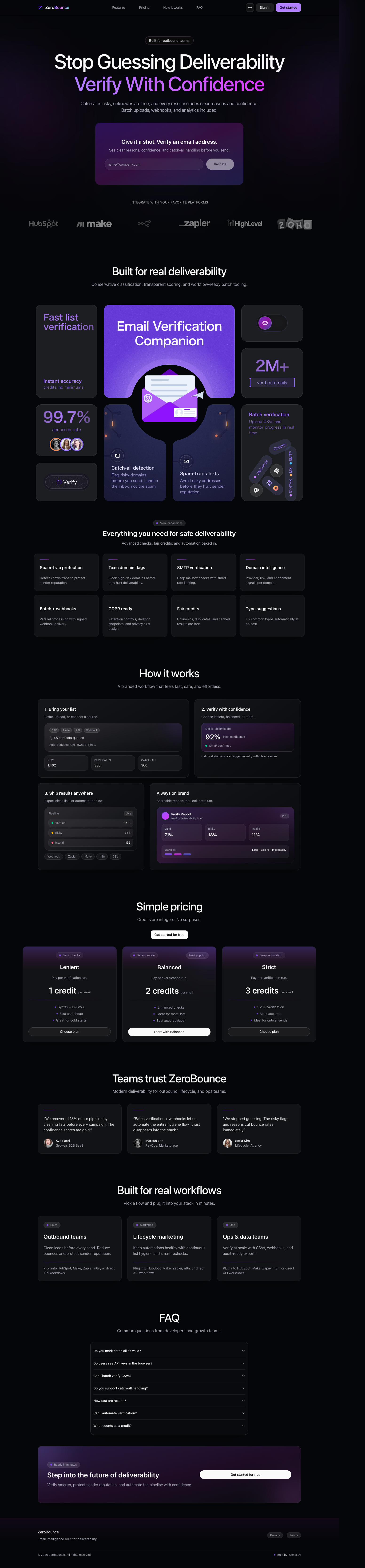 Zero Bounce full landing page screenshot
