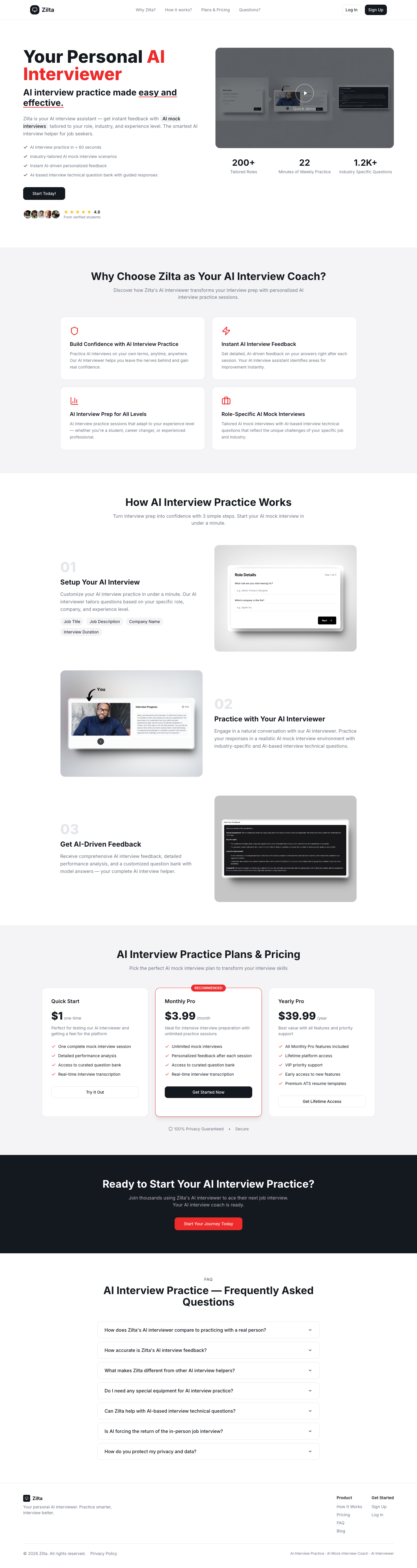 Zilta- Job Interview full landing page screenshot