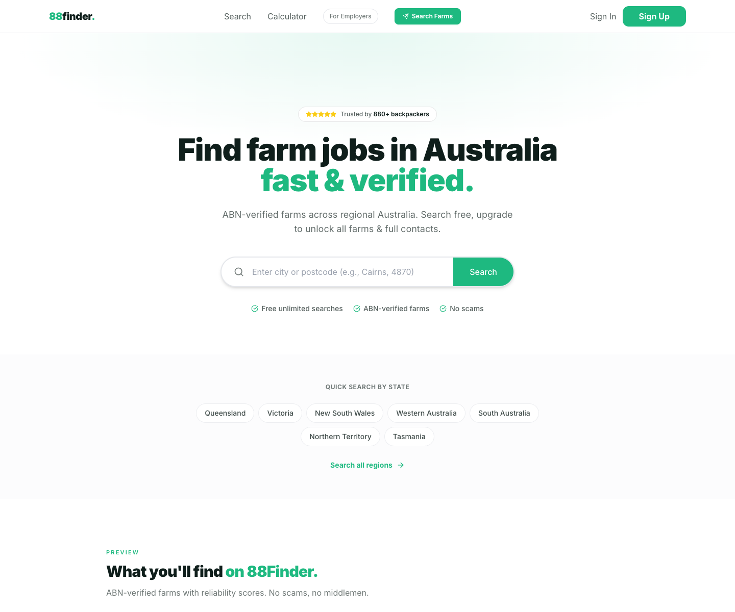 88finder landing page screenshot