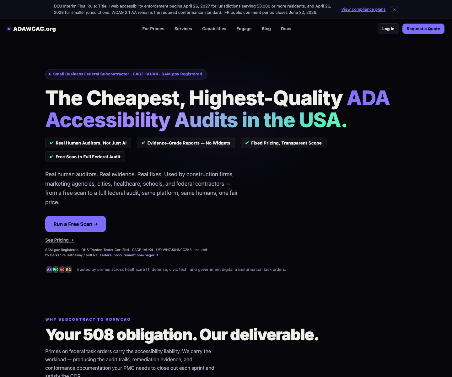ADAWCAG landing page screenshot