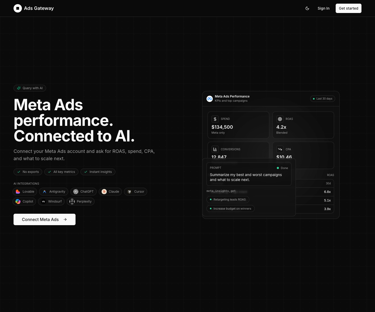 Ads Gateway landing page screenshot
