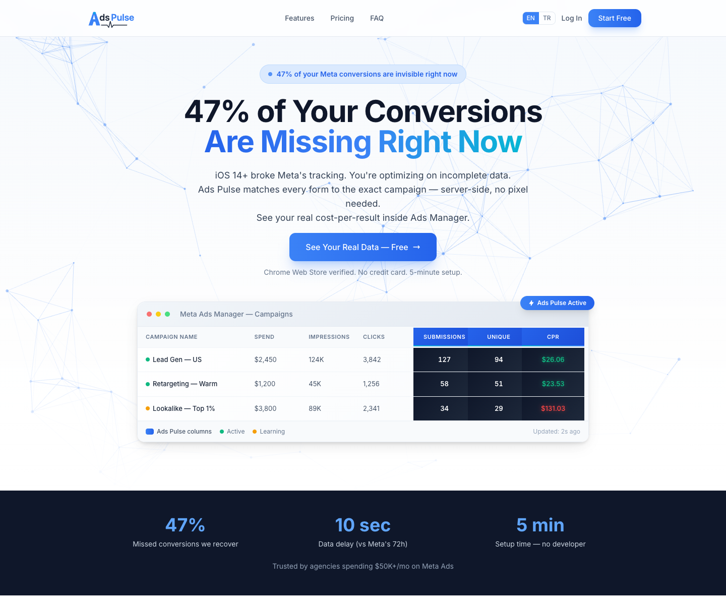 Ads-pulse landing page screenshot