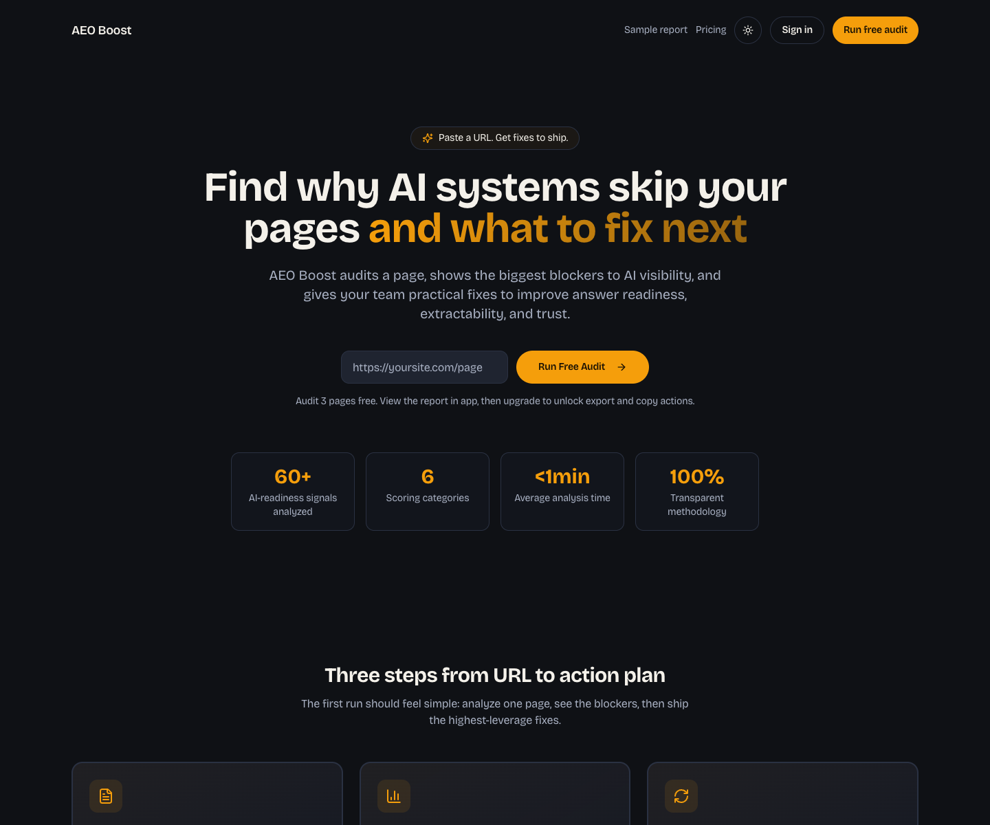 AEO Boost landing page screenshot