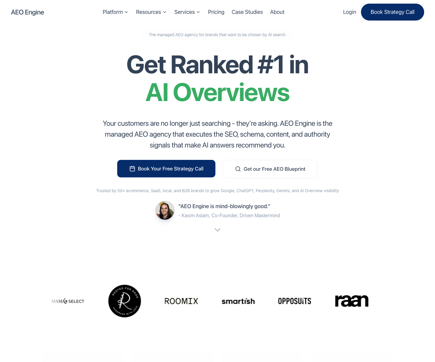 AEO Engine landing page screenshot