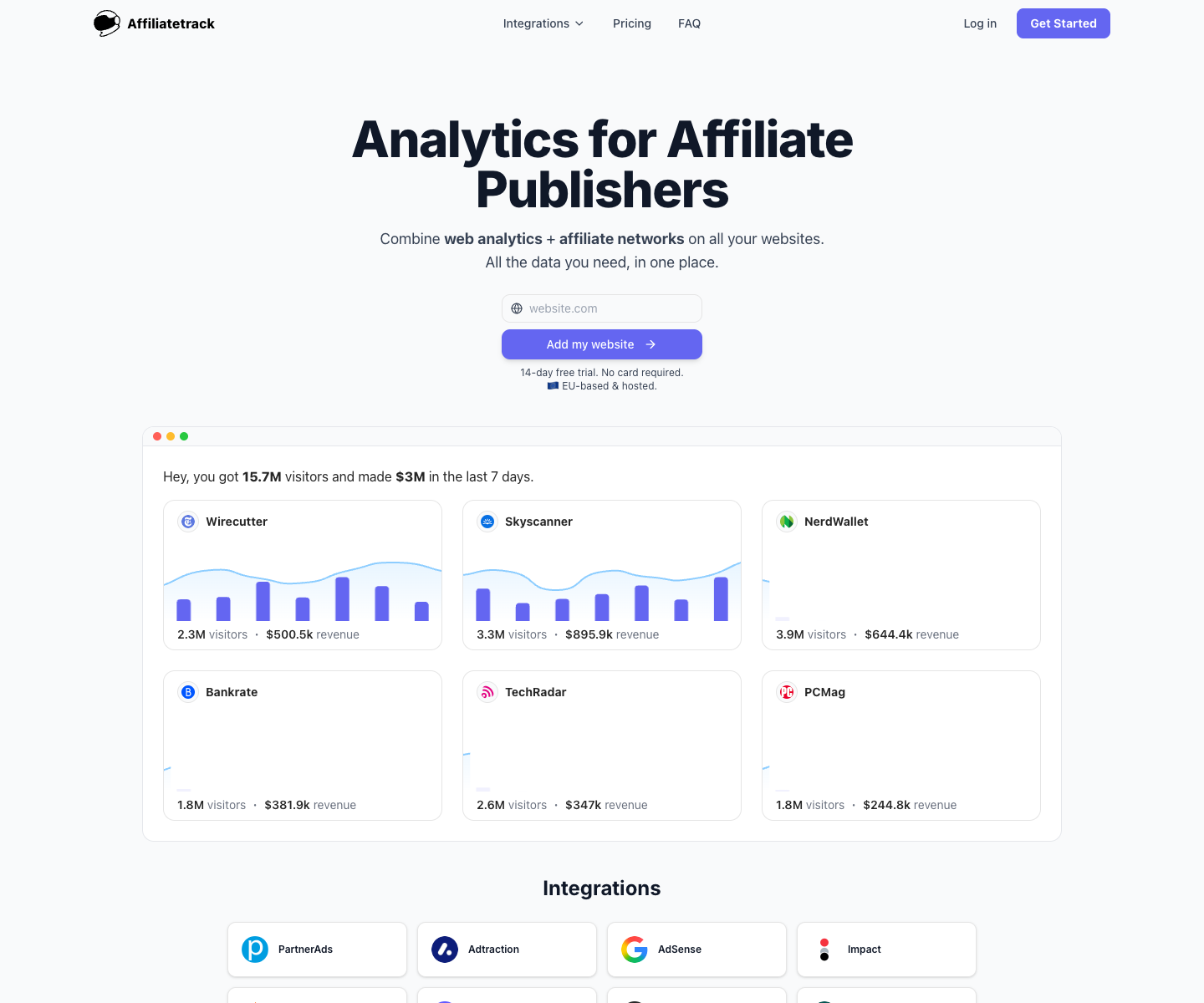 AffiliateTrack landing page screenshot