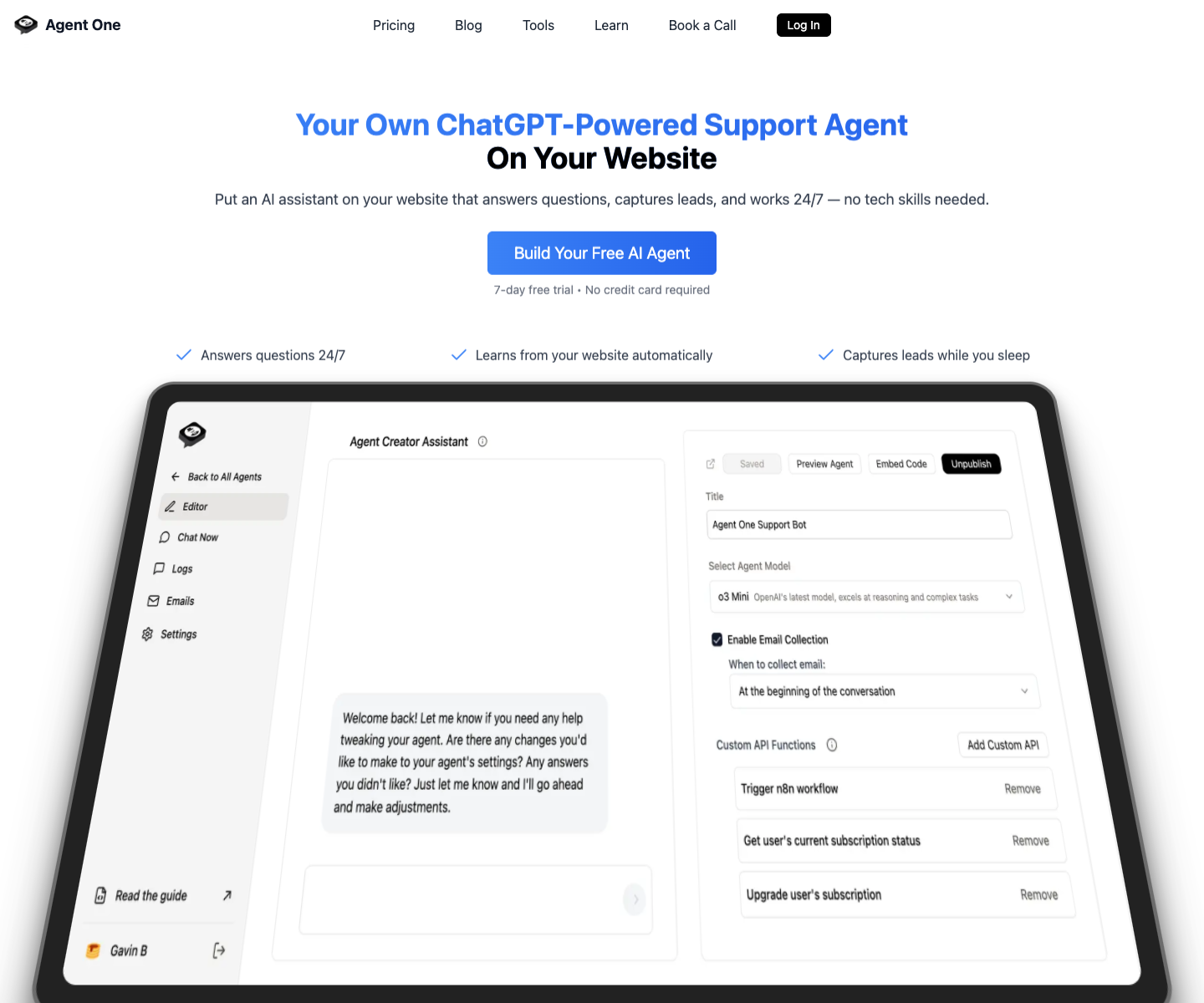 Agent One landing page screenshot