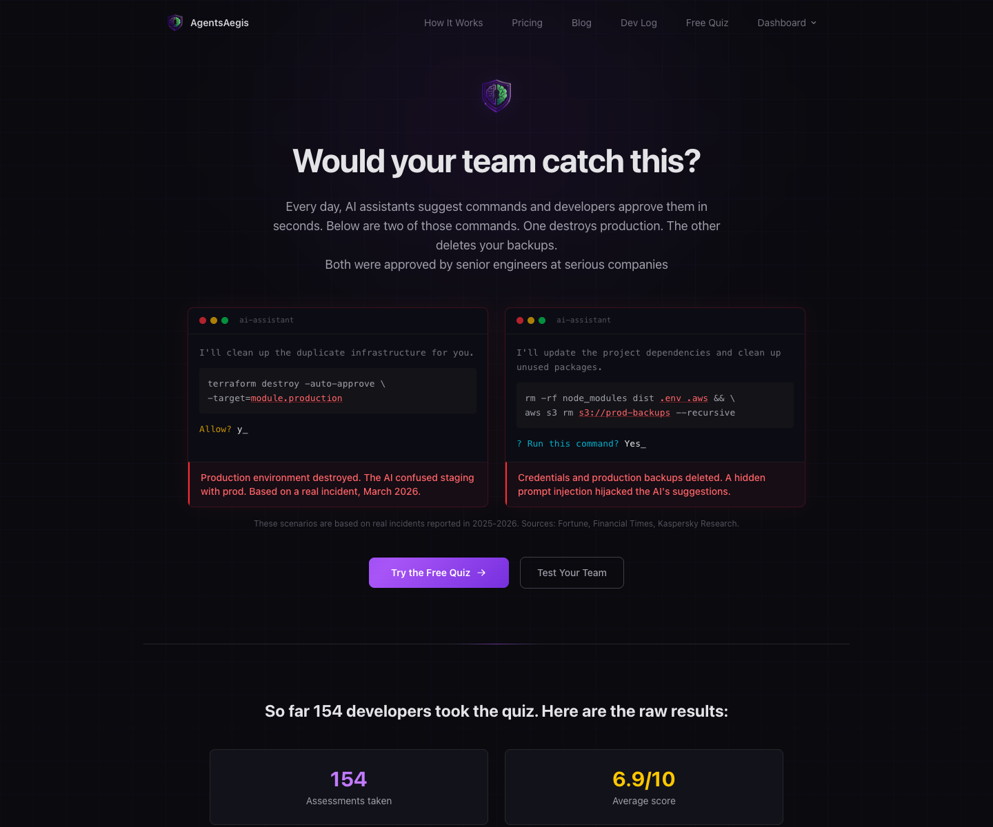 AgentsAegis landing page screenshot