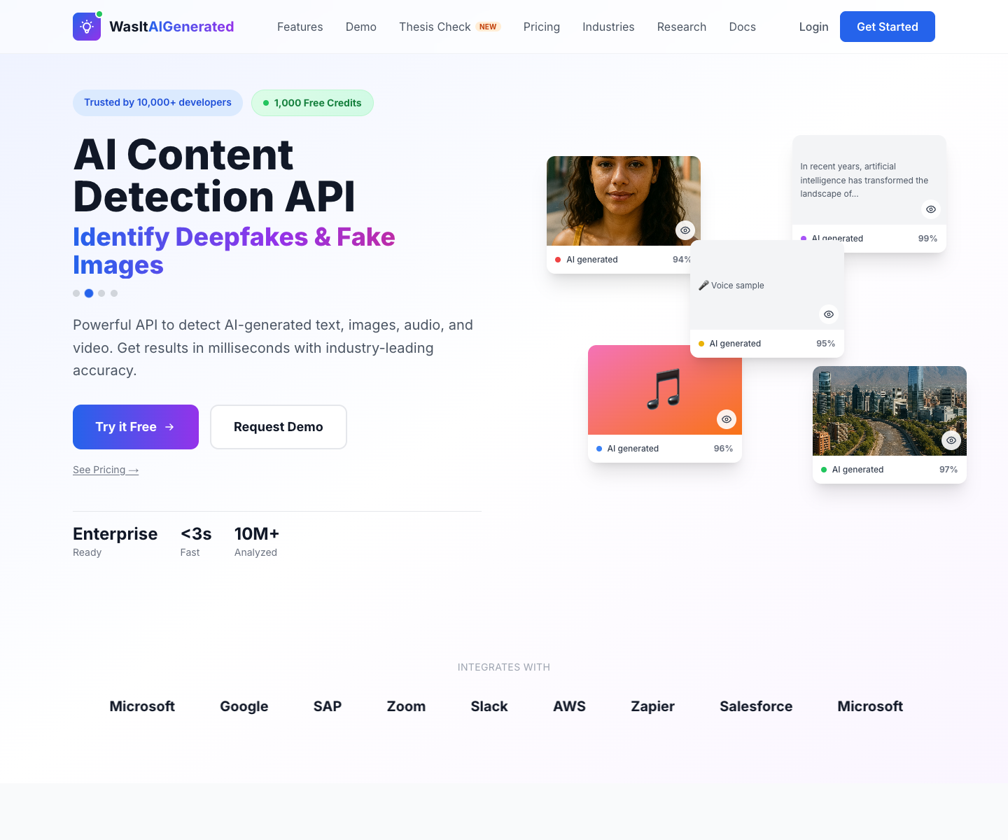 AI Detector landing page screenshot