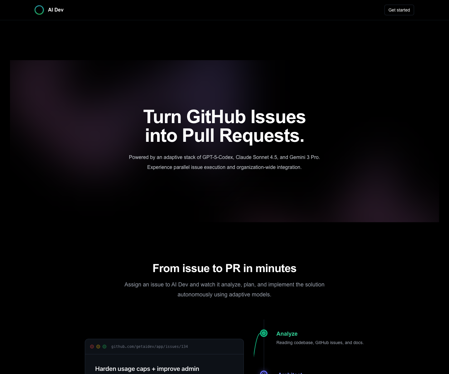 AI Dev landing page screenshot