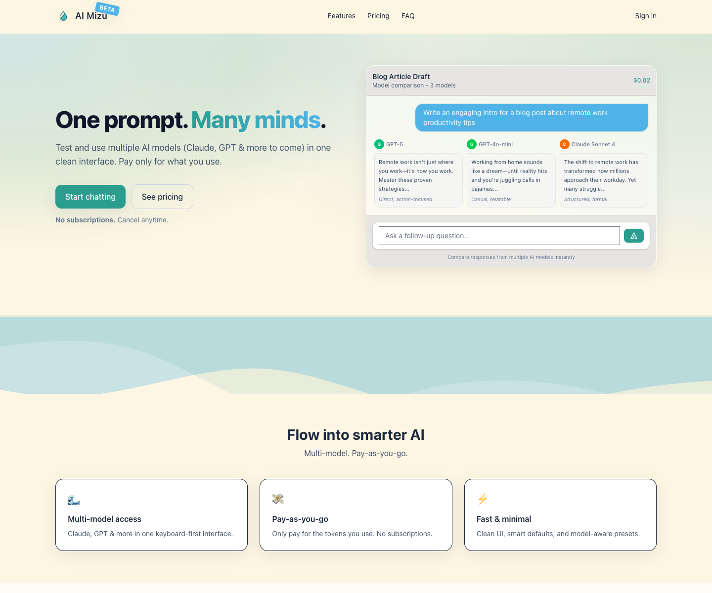 AI-Mizu landing page screenshot