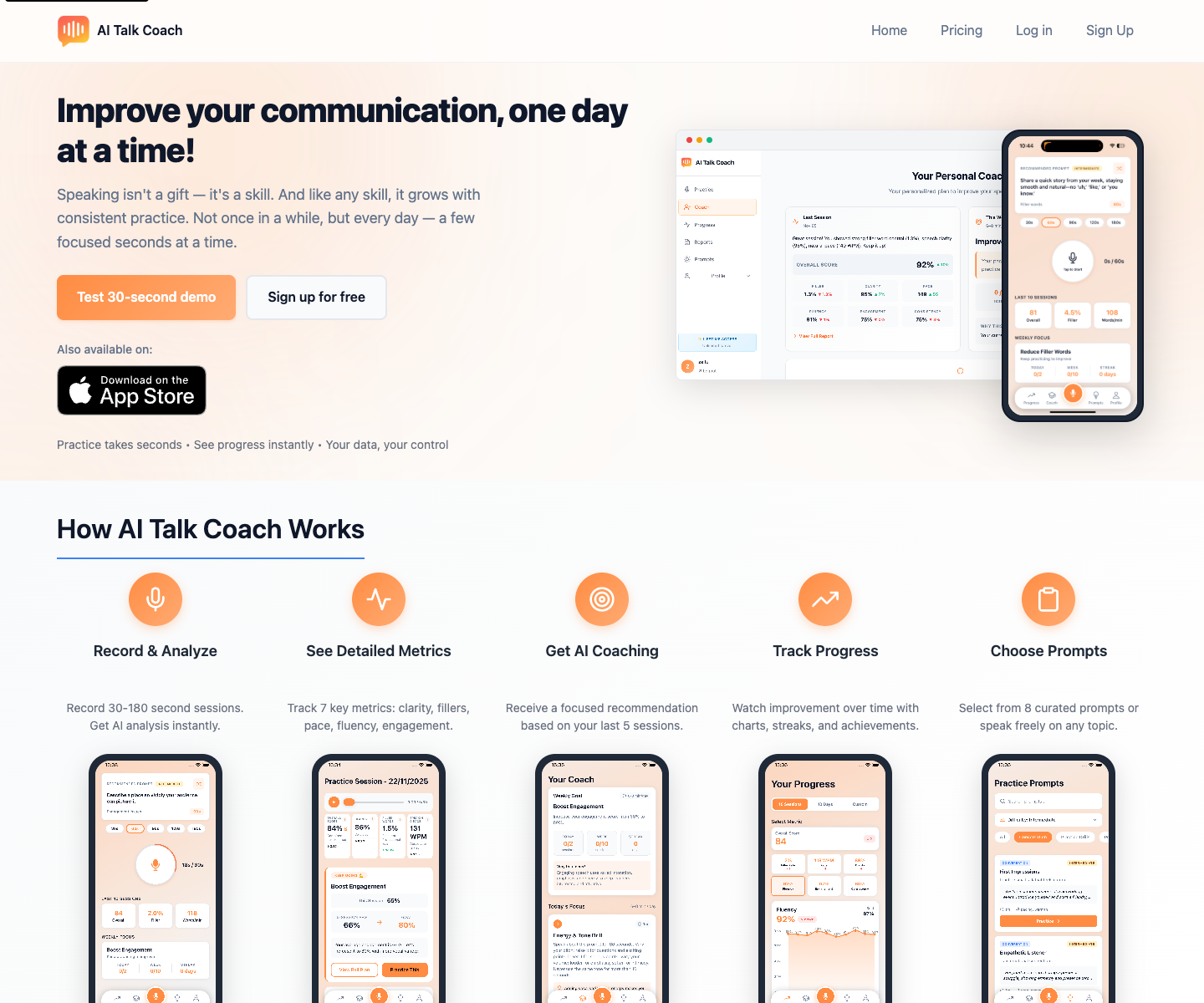 Ai talk Coach landing page screenshot