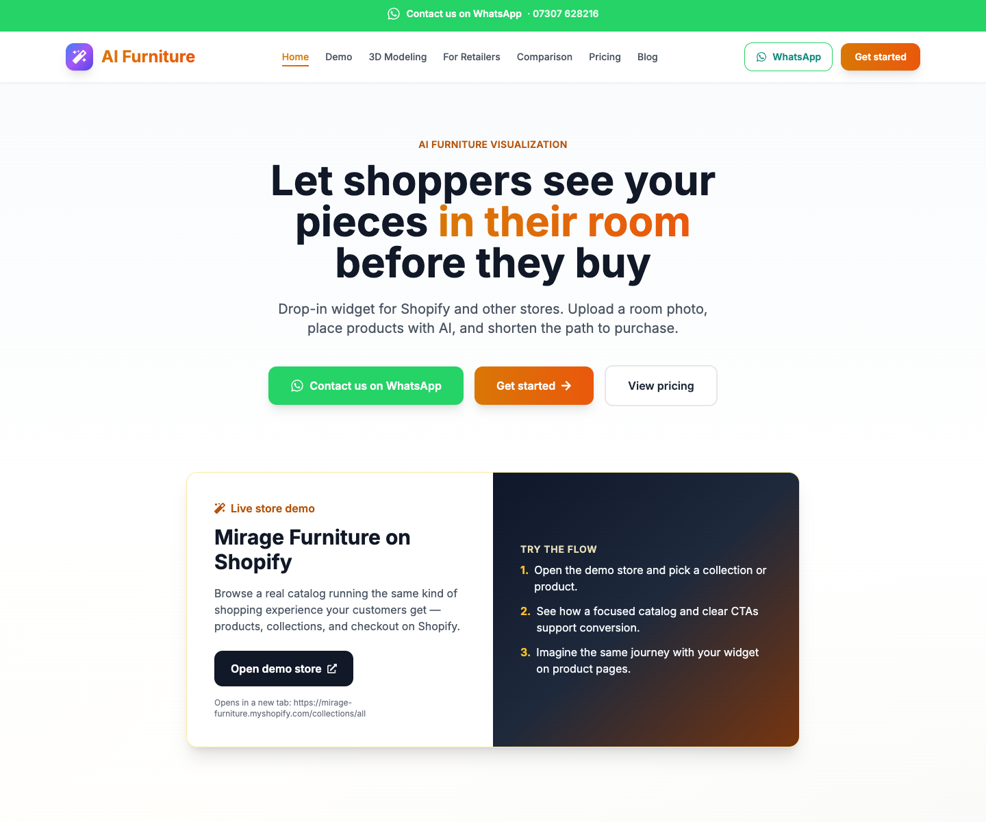 aifurniture landing page screenshot