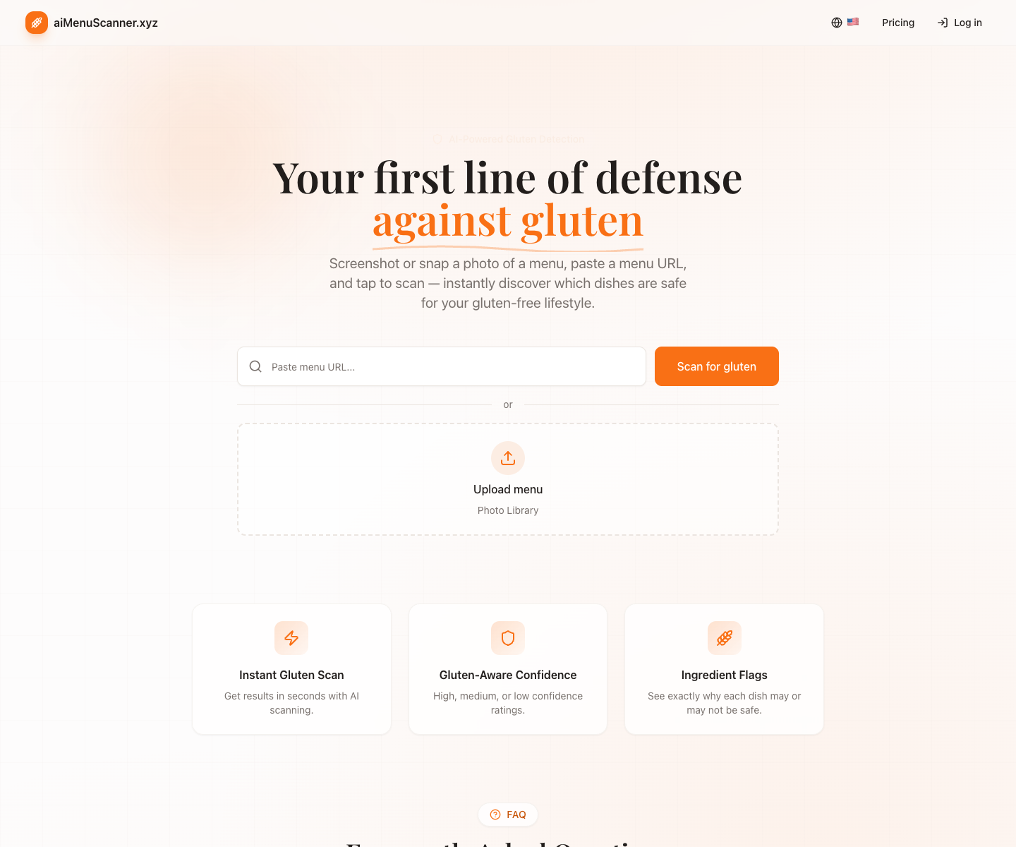 aiMenuScanner landing page screenshot