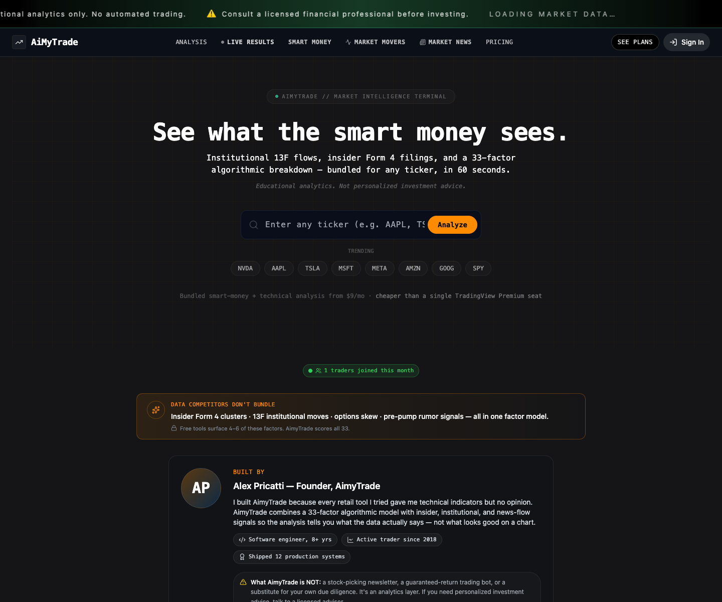 Aimytrade.io landing page screenshot