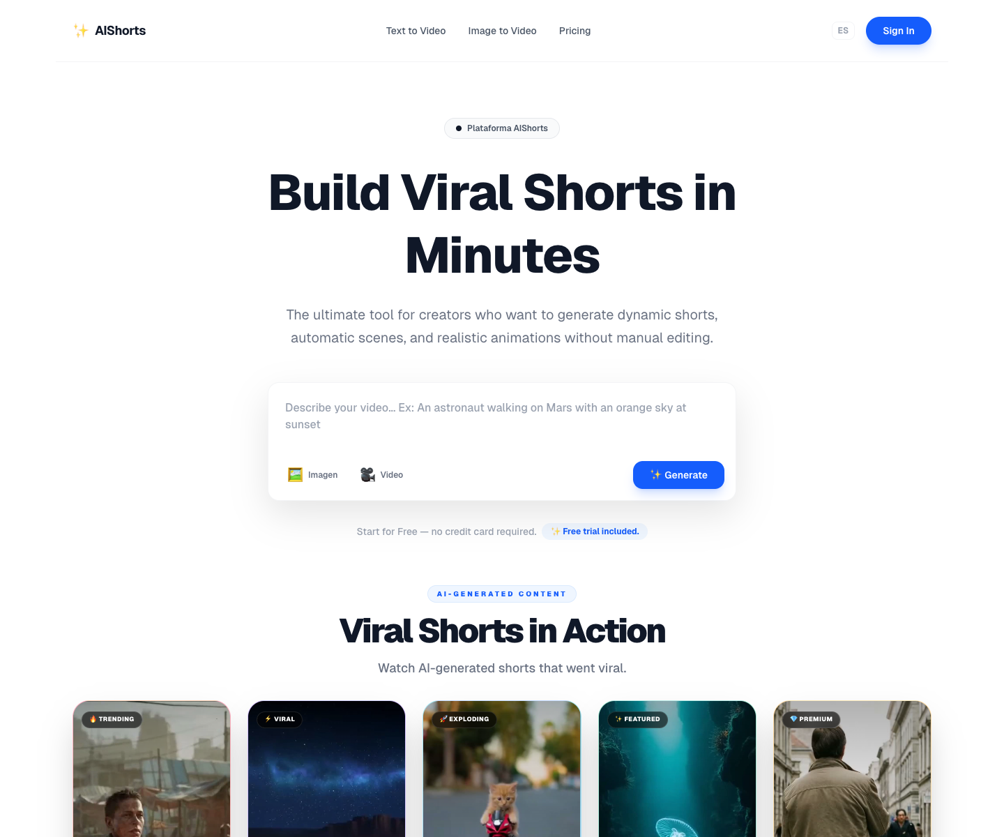 Aishorts landing page screenshot