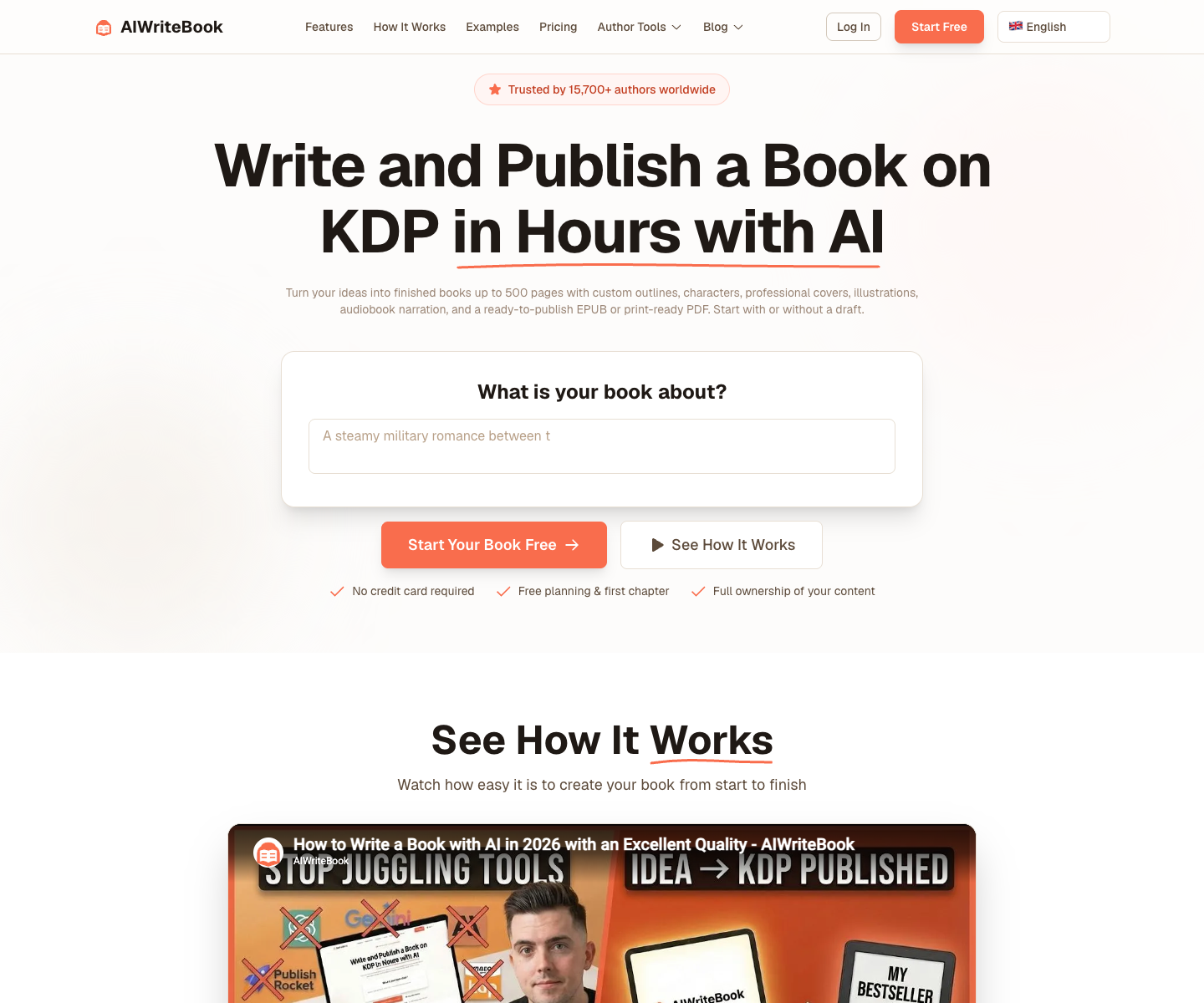 AIWriteBook landing page screenshot