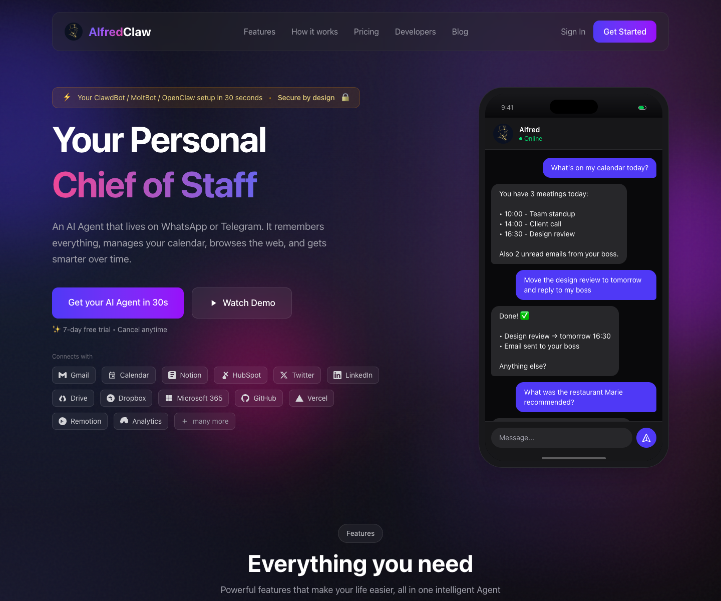 AlfredClaw landing page screenshot