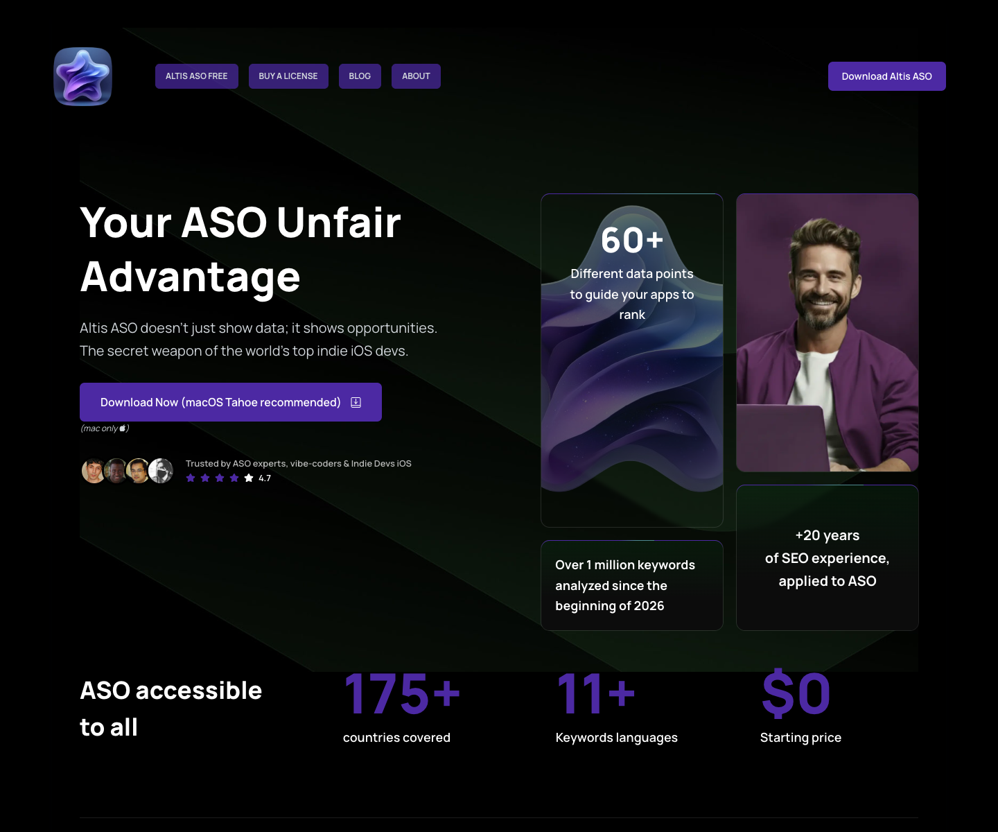 Altis landing page screenshot