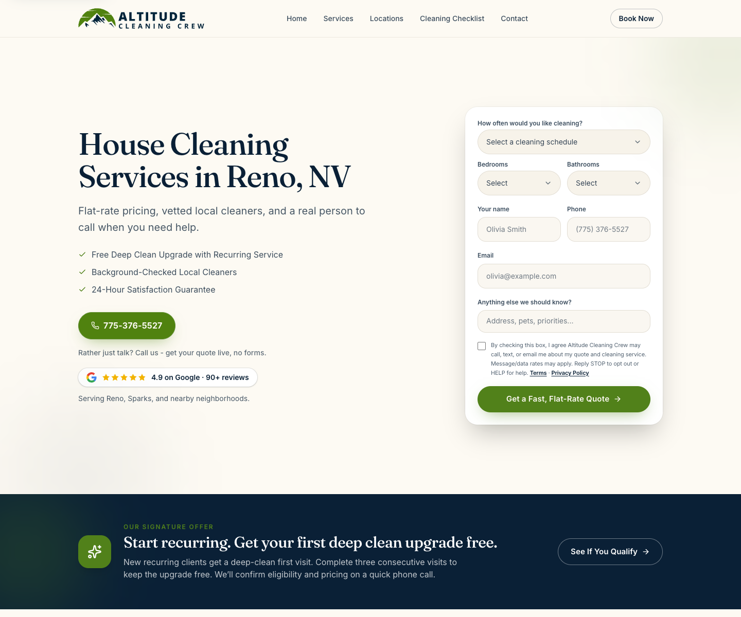 Altitude Cleaning Crew landing page screenshot