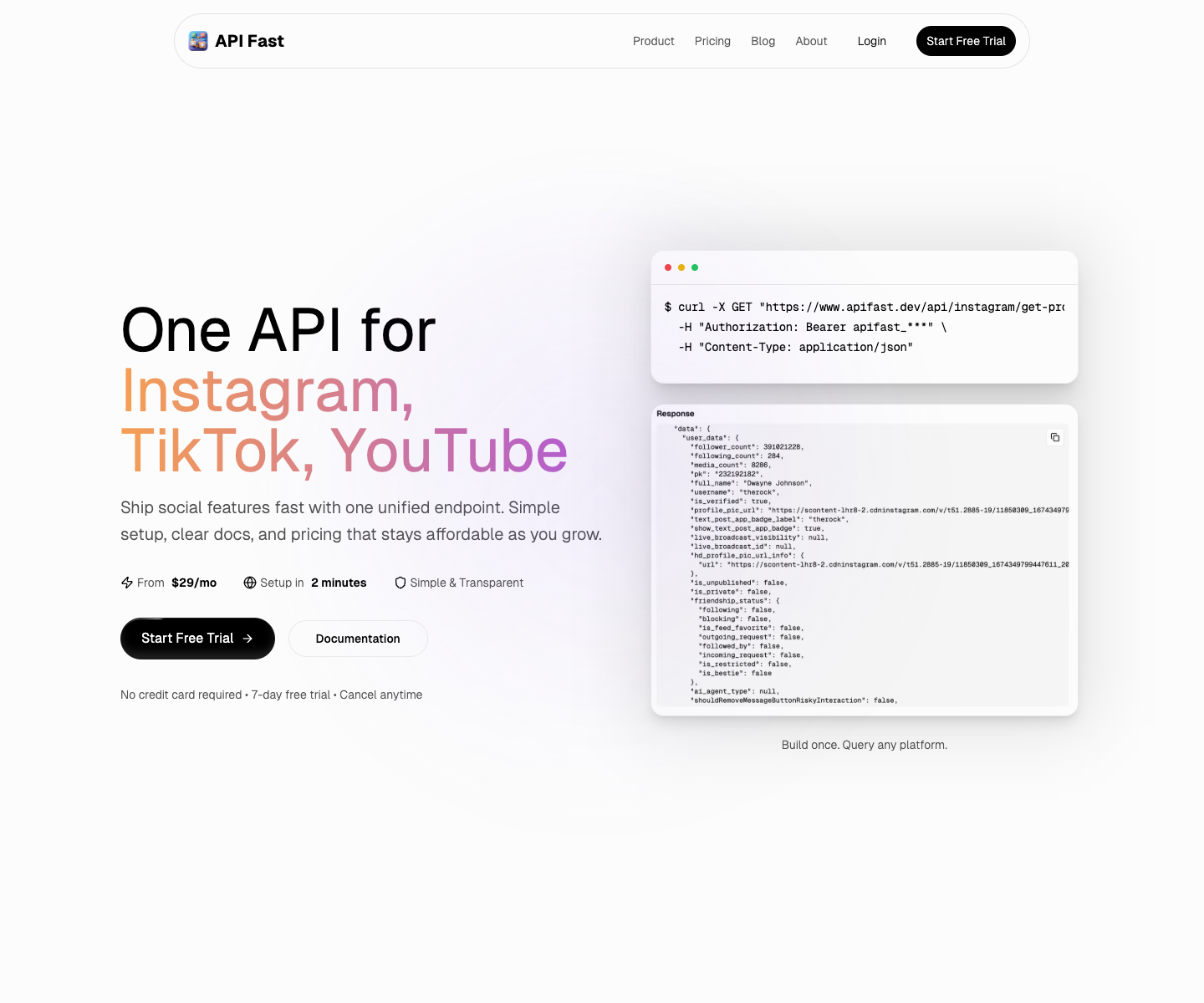 API Fast landing page screenshot