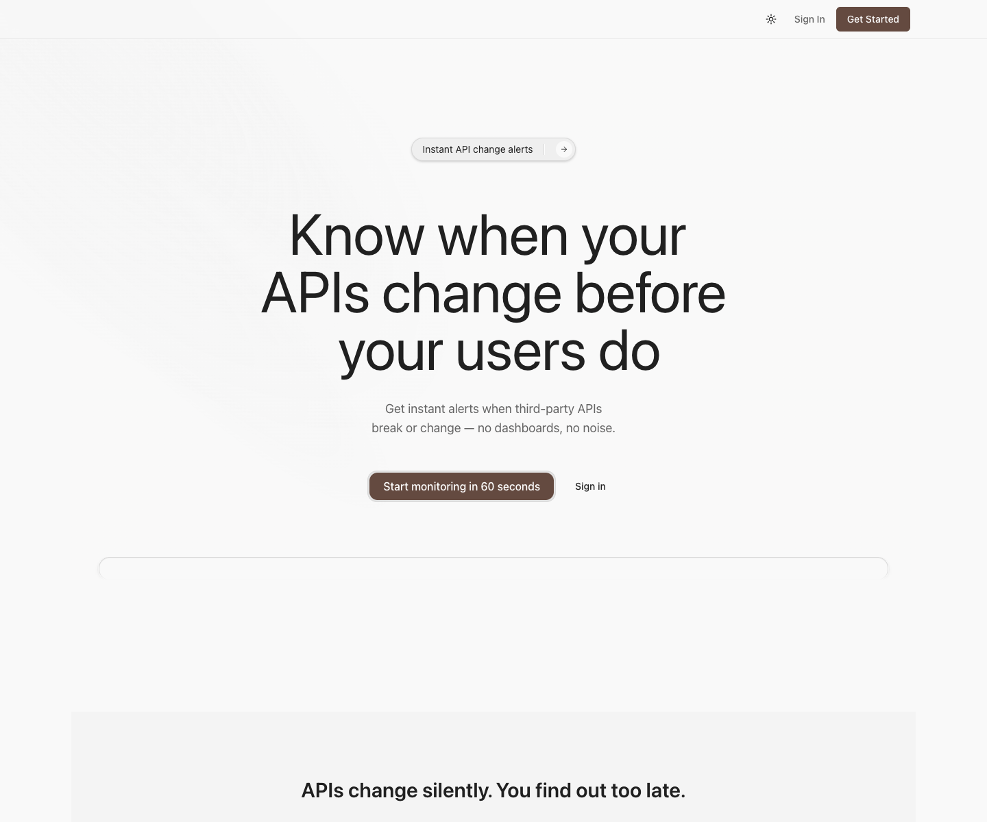 API-Monitoring landing page screenshot