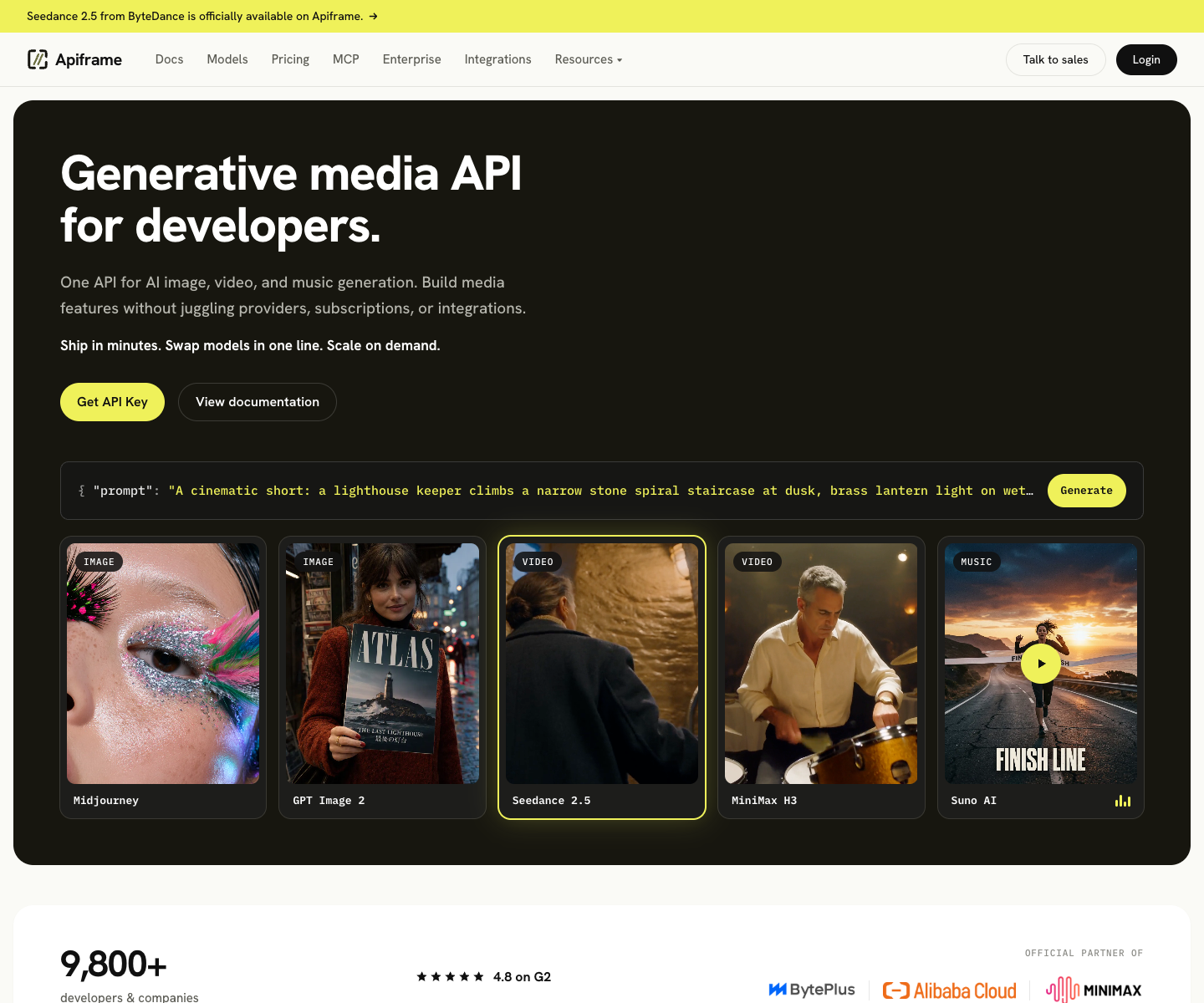 Apiframe landing page screenshot
