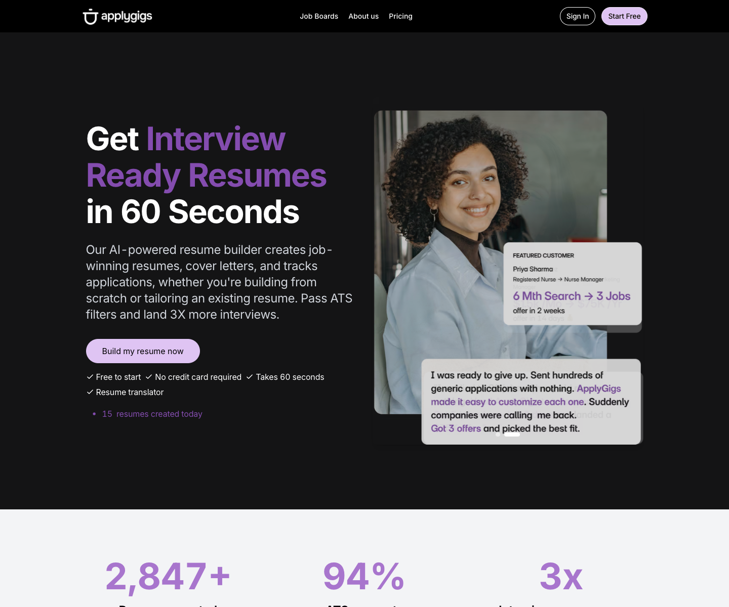Applygigs landing page screenshot