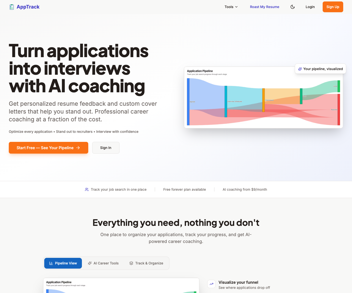 AppTrack landing page screenshot
