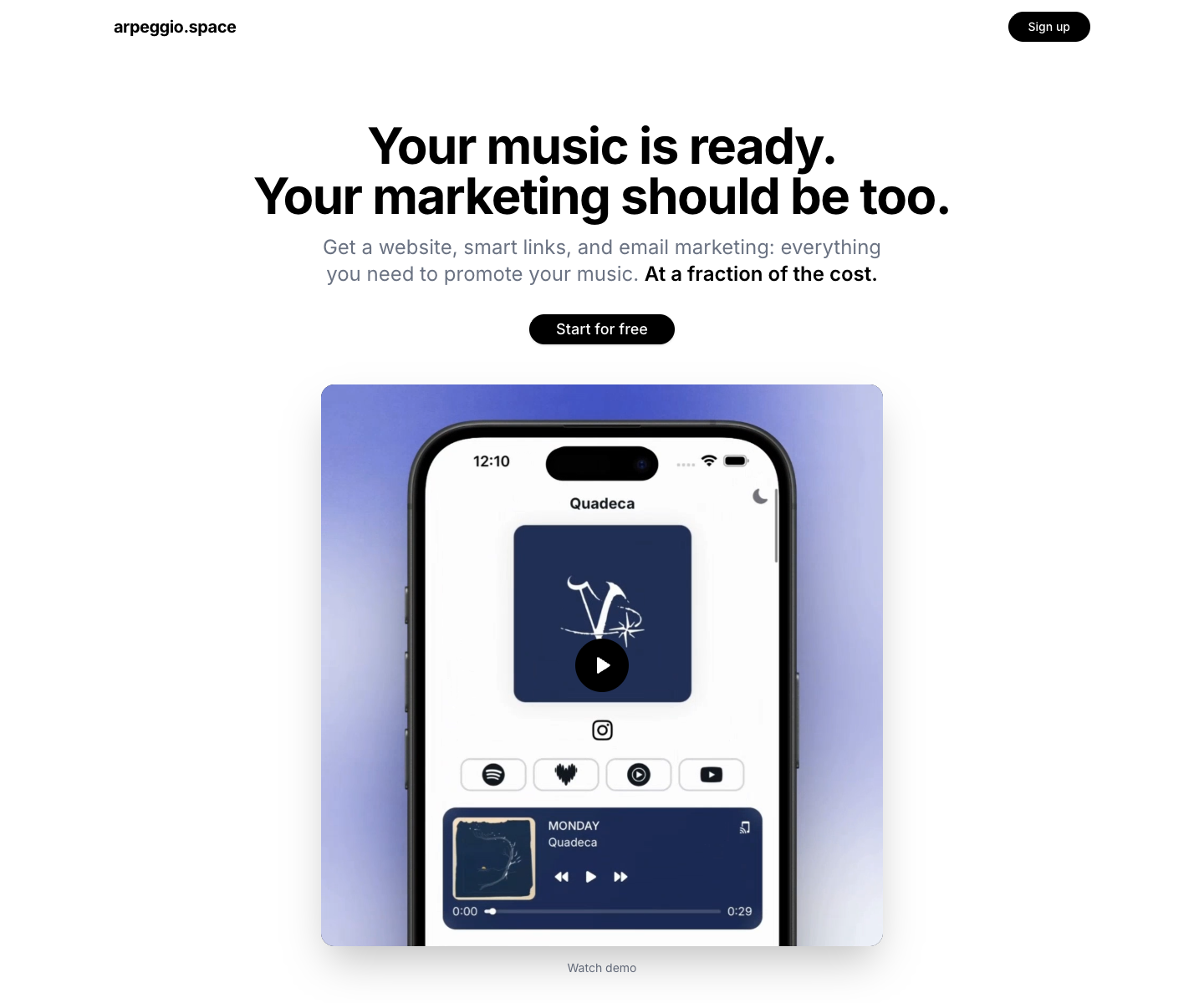 Arpeggio.space landing page screenshot